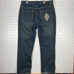 Phat Farm 90s Hip Hop Wide Leg‎ Jeans 38x34 Blue Embroidered Pockets Stitch Blue